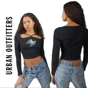 NEW Urban Outfitters UO Diamante Flaming Cutout Shirt Tee M L